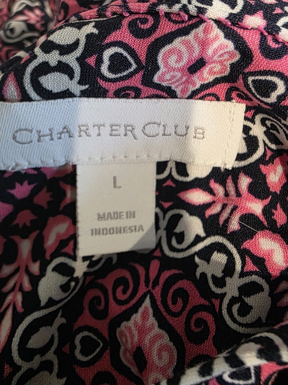 Charter Club Pink and Black Patterned Button-Down Tunic Office Casual 3/4 Sleeve - Picture 4 of 6